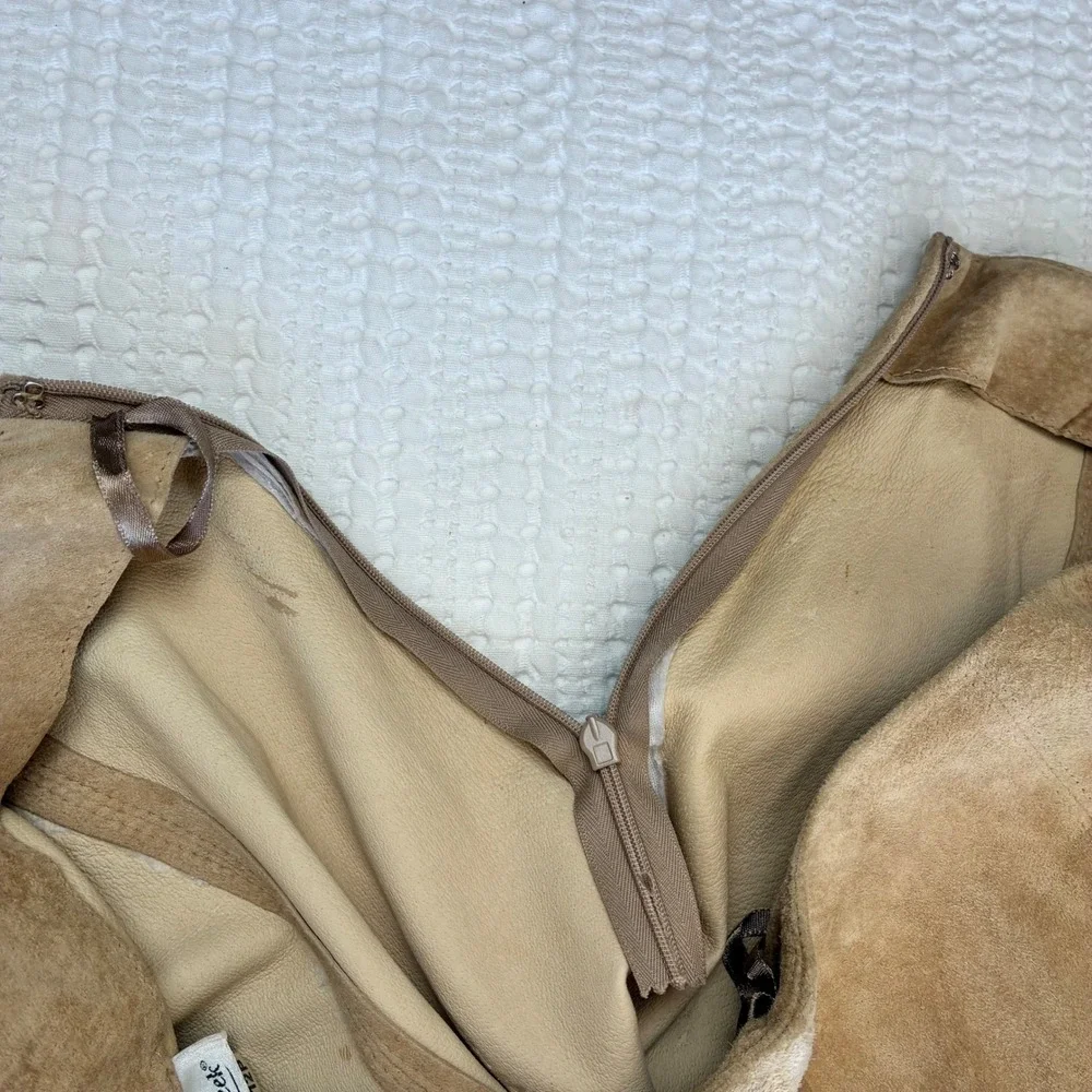 Coldwater Creek Suede Midi‎ Skirt Tan Laser Cut Romantic Western Women 12P
